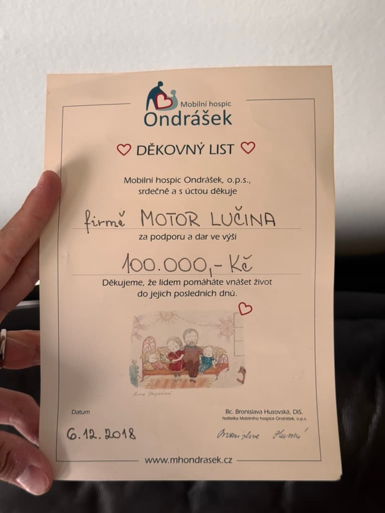 Mobilní hospic Ondrášek — děkovný list 2018